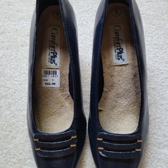 Liz Claiborne Riches Pewter Nappa Calf 9M Navy - Picture 1 of 4